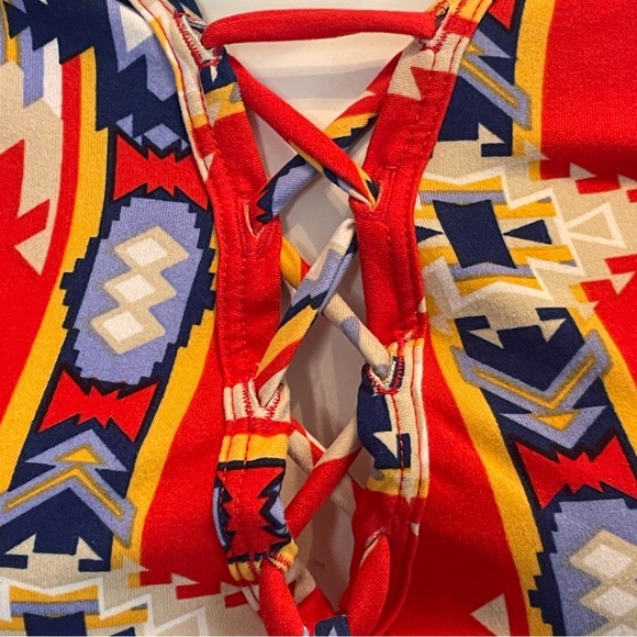 FREE PEOPLE LOVE SPELL Red Tribal Geometric Women’s Long Sleeve Medium Dress - Picture 7 of 15